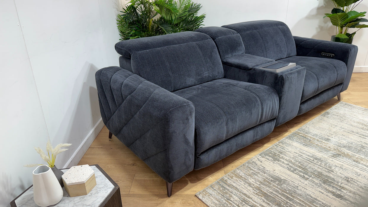 Sofology Allure Fabric 2.5 Seater Screen Console Power Recliner/Headrest Heated Seats Lumbar Support Speakers in Relaxed Chenille Ink