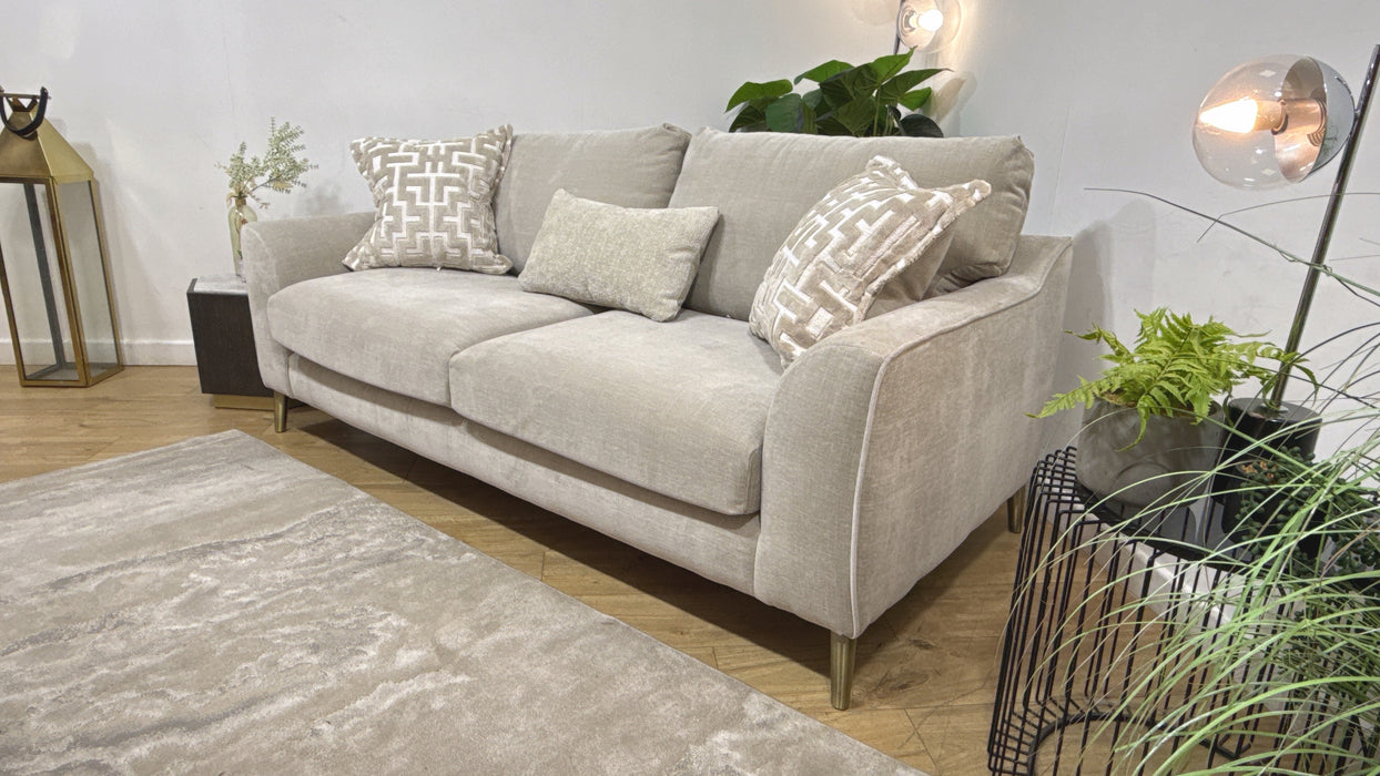Sofology Mayfair Fabric 3 Seater Foam Seats in Soft Chenille Linen/Pearl Mix