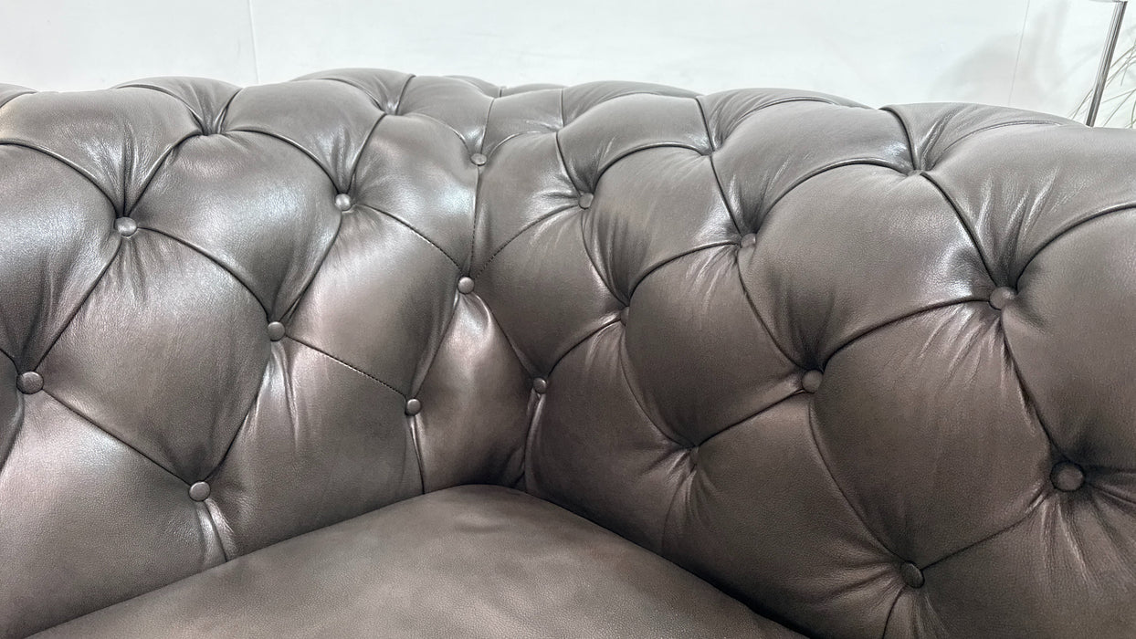 Sofology Darcy Leather 3 Seater with Studs in Trusty Supersoft Sheen Charcoal