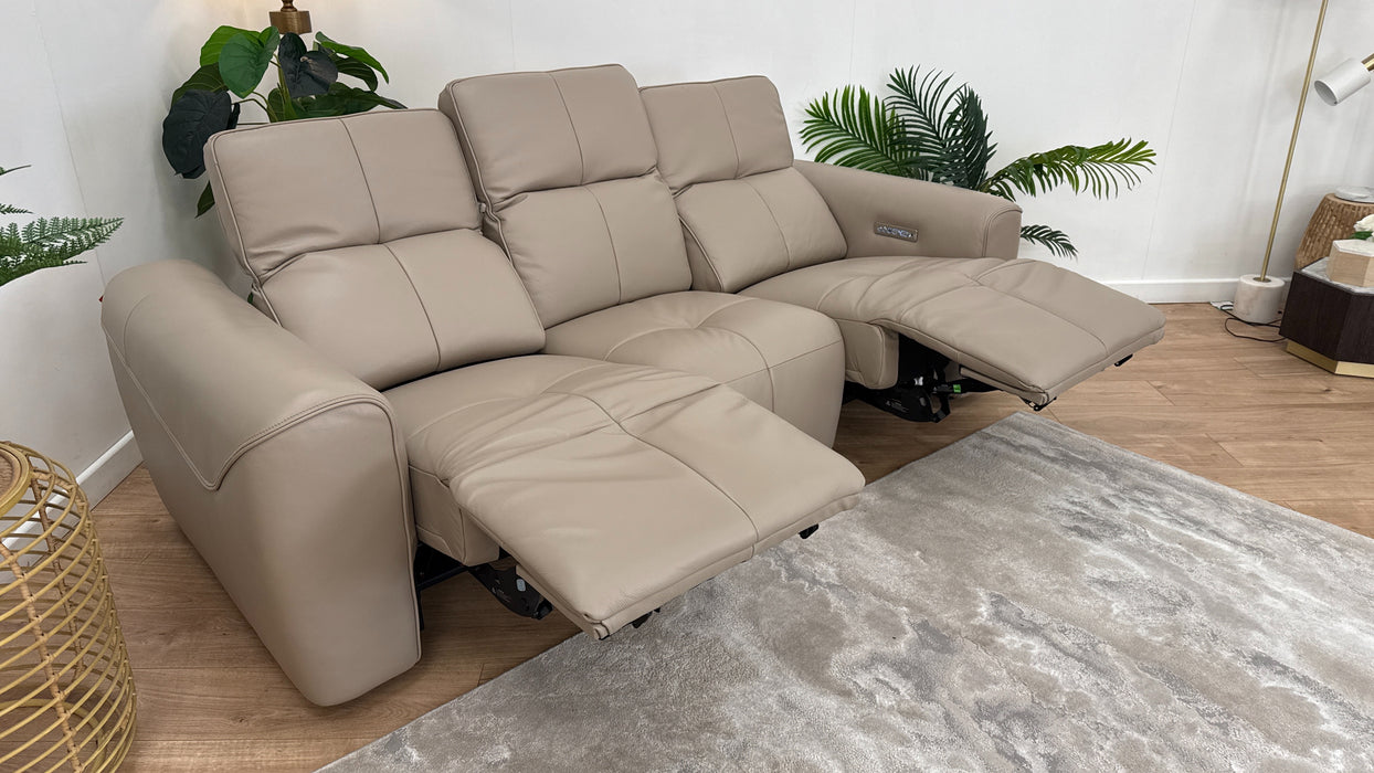 Sofology The Rivera Leather 3 Seater Power Recliner/Headrest in Trusty Embossed Stone