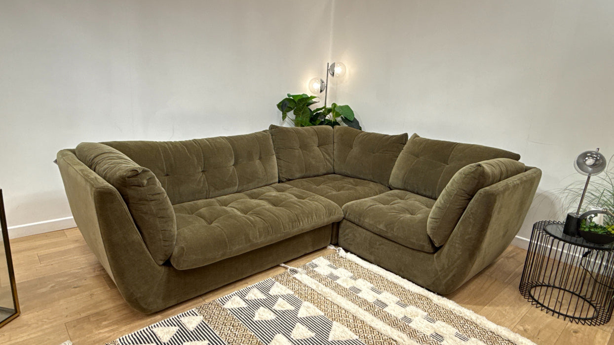 Sofology Cocoon Fabric 2 Corner 1 in Relaxed Chenille Olive Green