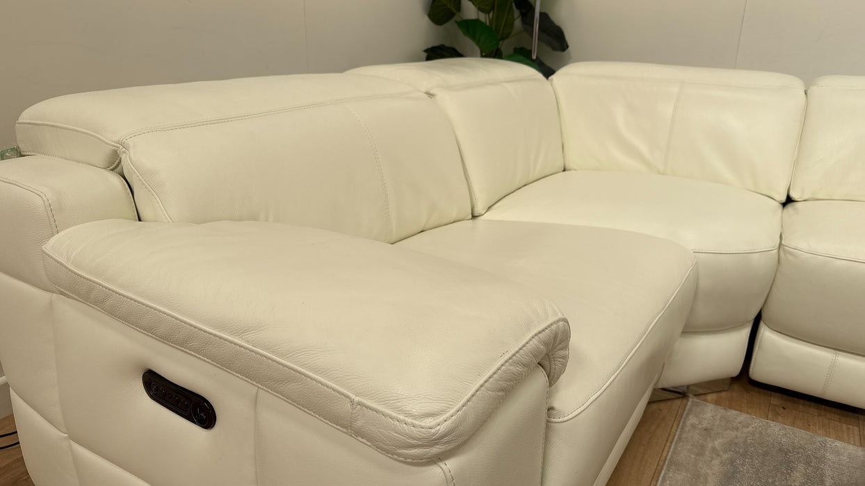 Sofology Laurence Leather 1 Corner 3 Power Recliner/Headrest in Trusty Soft Sheen White