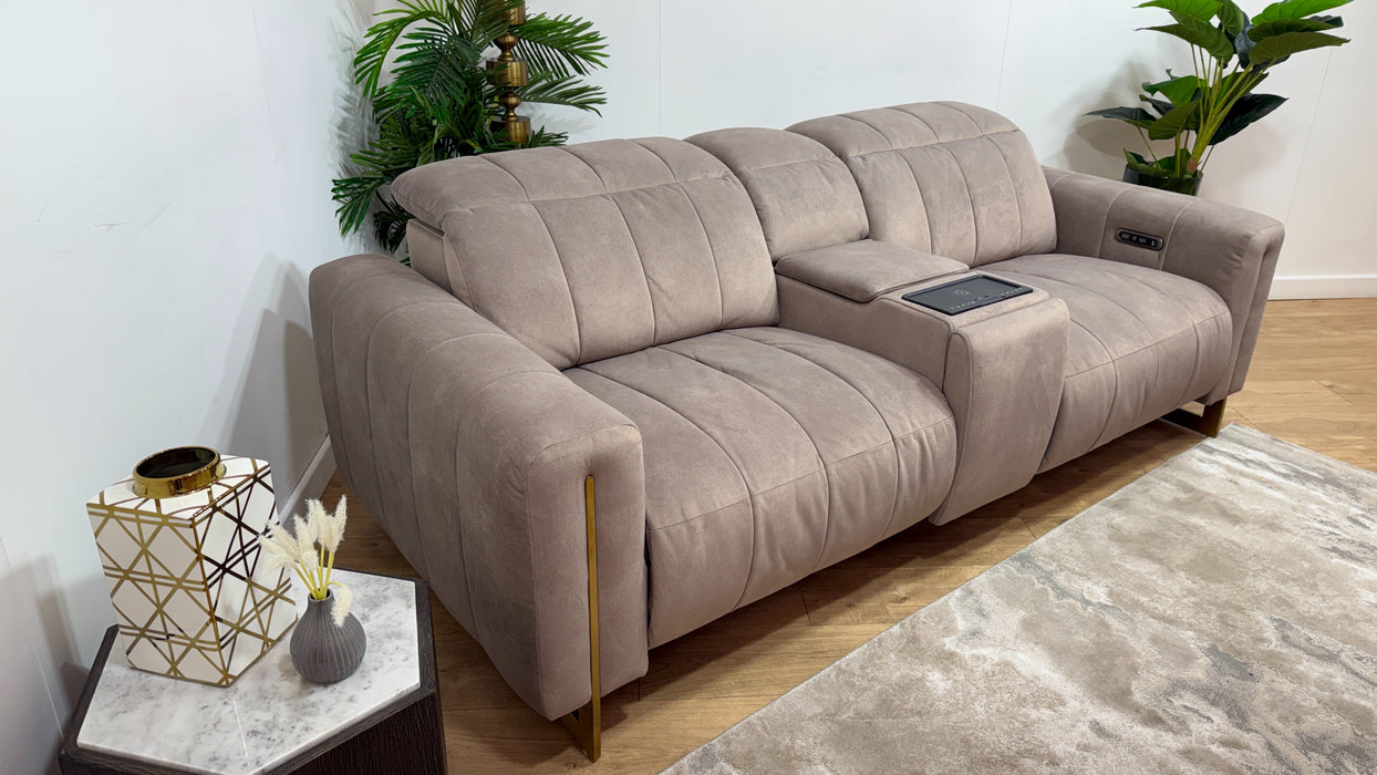 Sofology Paramount Fabric 2.5 Seater Console Power Recliner/Headrest Speakers in Lifestyle Flecked Nutmeg