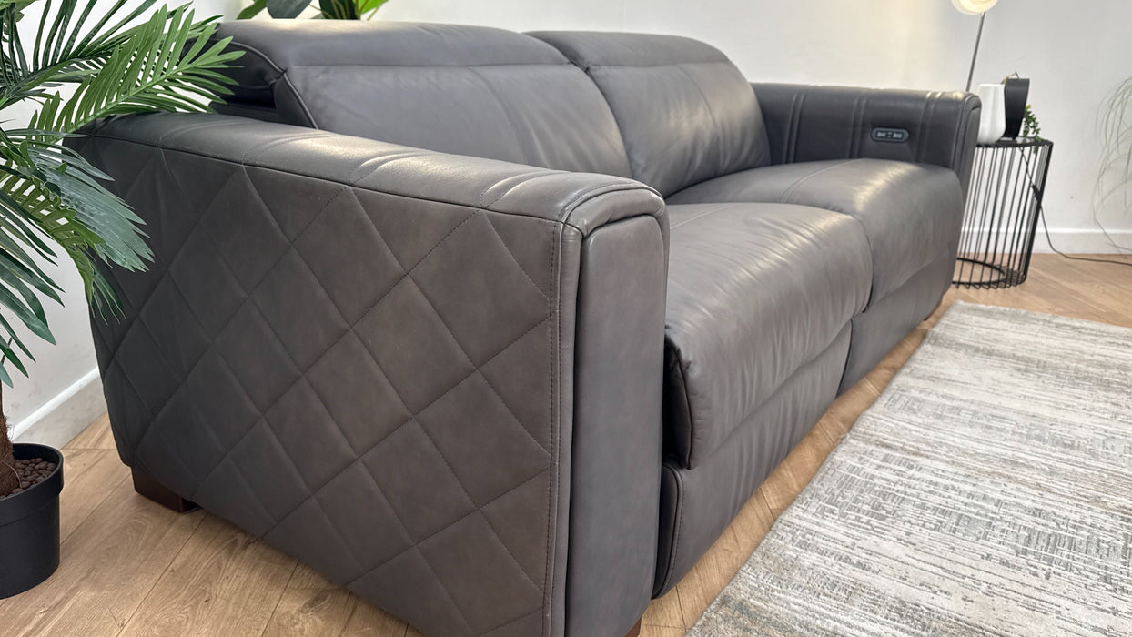 Sofology Mason Leather 3 Seater Power Recliner/Headrest in Relaxed Matt Charcoal