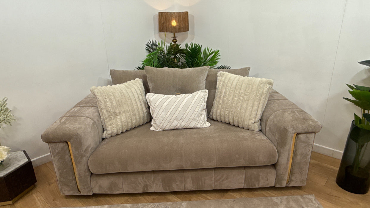 Sofology Oscar Fabric 2 Seater Gold Trim in Fine Textured Chenille Stone Mix