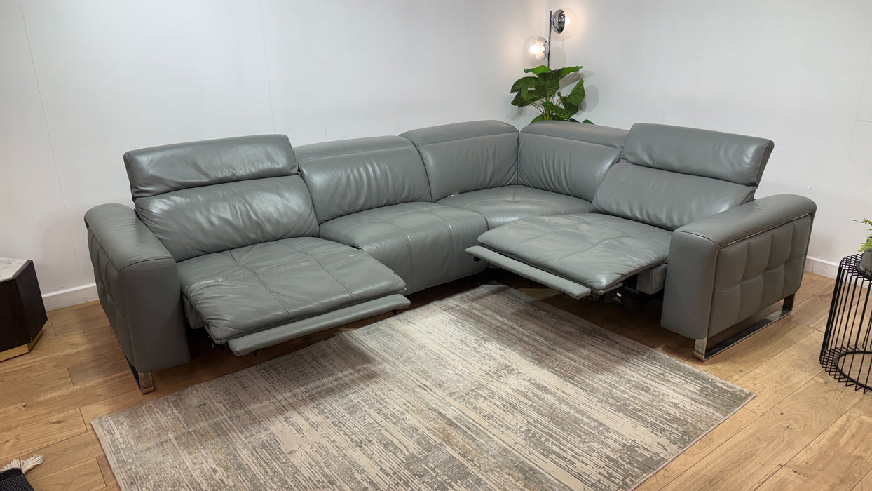 Sofology Marvella Leather 3 Corner 1.5 Power Recliner/Headrest Heated Seat in Trusty Sheen Granite Teal
