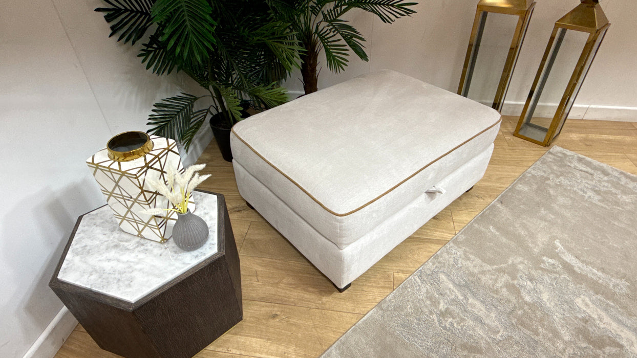 Sofology Remy Fabric Large Storage Footstool in Remy Soft Chenille Natural With Almond Contrast Piping