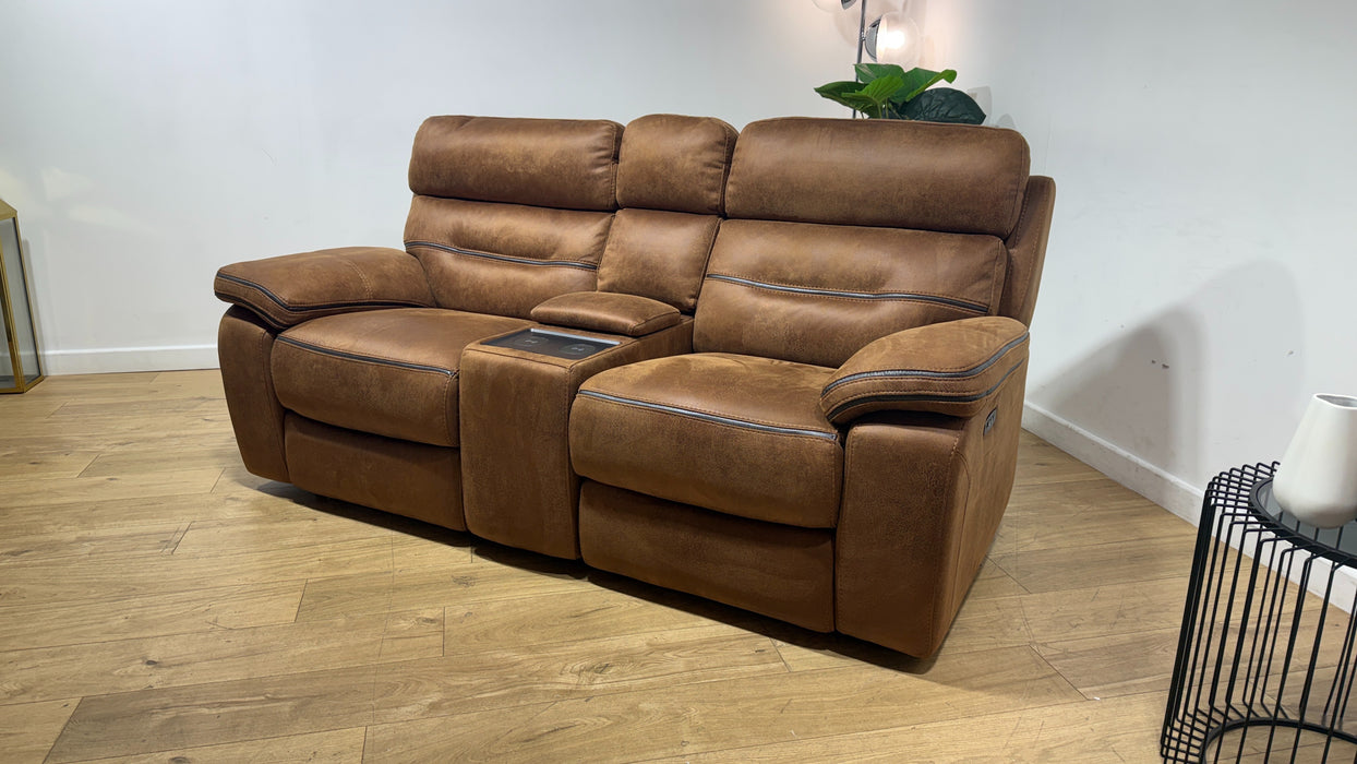 DFS The View 2 Seater Fabric Power Recliner Plus Console in Chestnut
