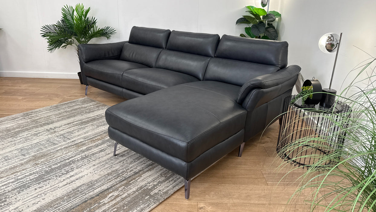 Sofology The Missouri 3 Seater Chaise Sofa in Trusty Sheen Leather Navy