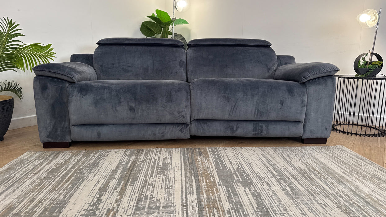 Sofology Benz Fabric 3 Seater Power Headrest/Recliner in Heritage Velvet Granite