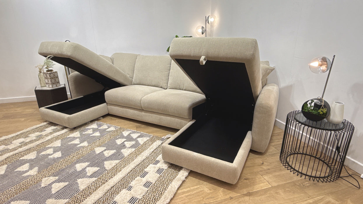 Sofology Restore Fabric 4 Seater Double Chaise in Pebble