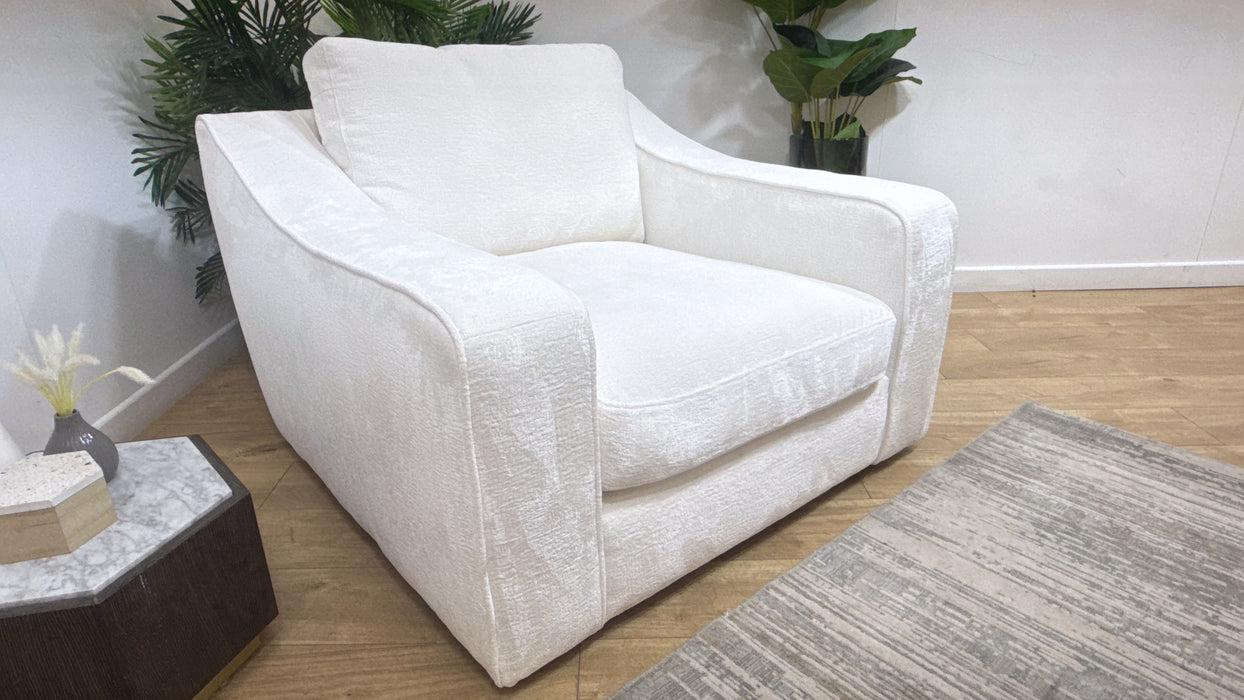 Sofology Bellagio Accent Chair Reversible Feather Flex Seat in Chunky Luxe Chenille Snow