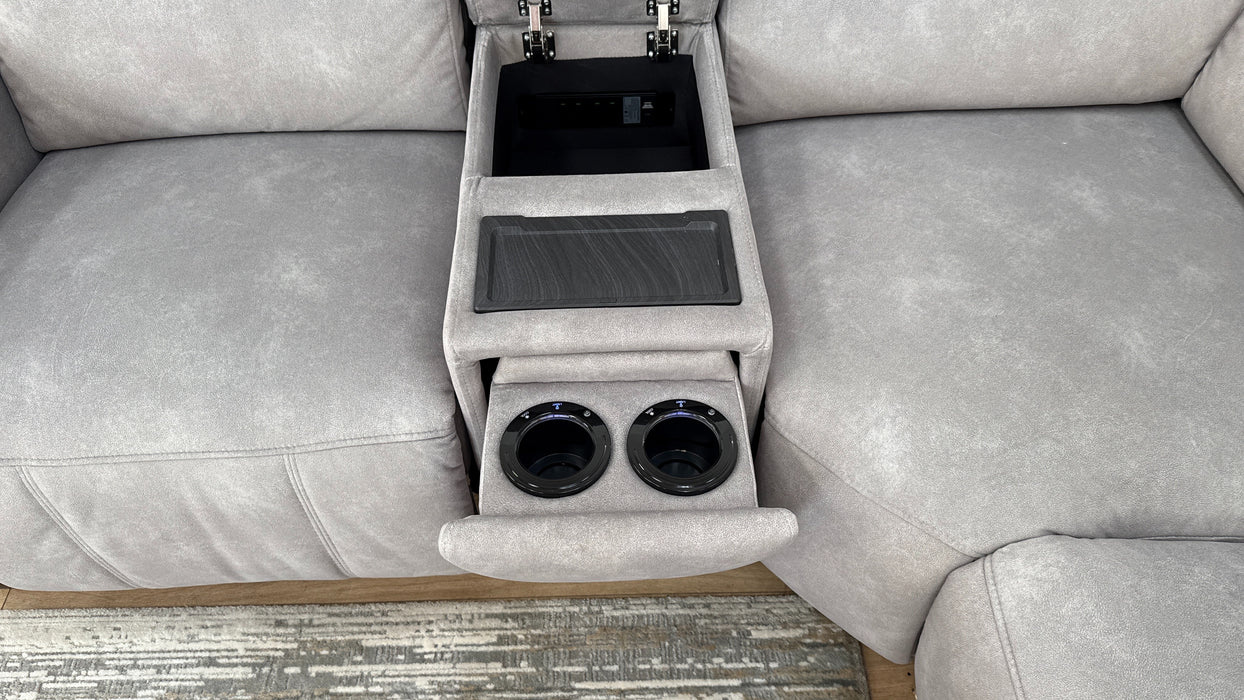 Sofology The Ravello Fabric 1 Console Corner 2 Power Recliner/Headrest Lumbar Support in Lifestyle Flecked Fabric Stone