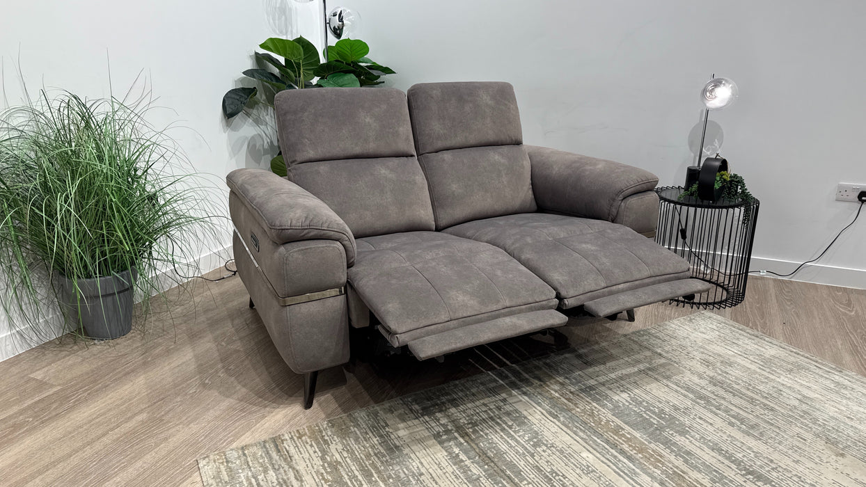 Sofology Milan Fabric 2 Seater Power Recliner/Headrest and Lumbar with Trim in Lifestyle Flecked Mocha