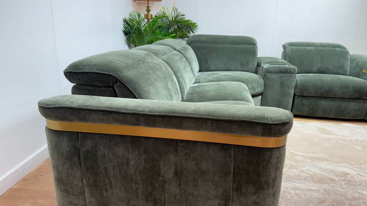 Sofology Plaza Fabric 3 Corner Smart Console 1.5 Power Recliner/Headrest in Relaxed Chenille Pine