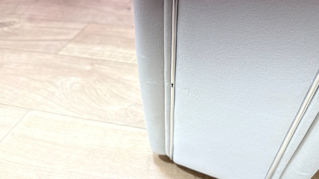 Sofology Oscar Fabric Small Bench Footstool Silver Trim in Super Matt Velvet Ecru