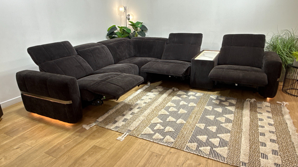 Sofology Lumiere Fabric 3 Corner 3 Console Power Recliner/Headrest Heated Seats in Relaxed Chenille Raisinric