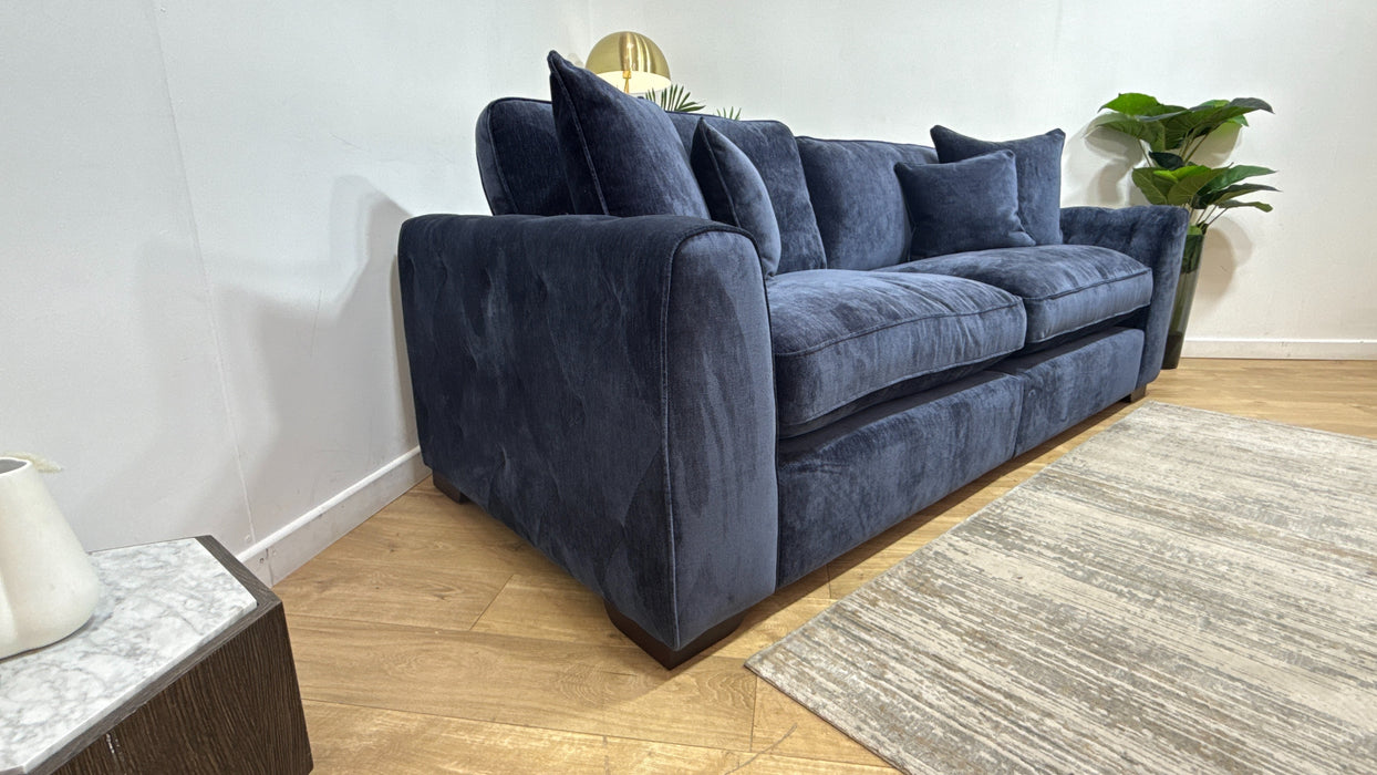 Sofology Valentina Fabric 4 Seater Split Foam/Fibre Seats Full Back in Luxury Deep Pile Chenille Denim