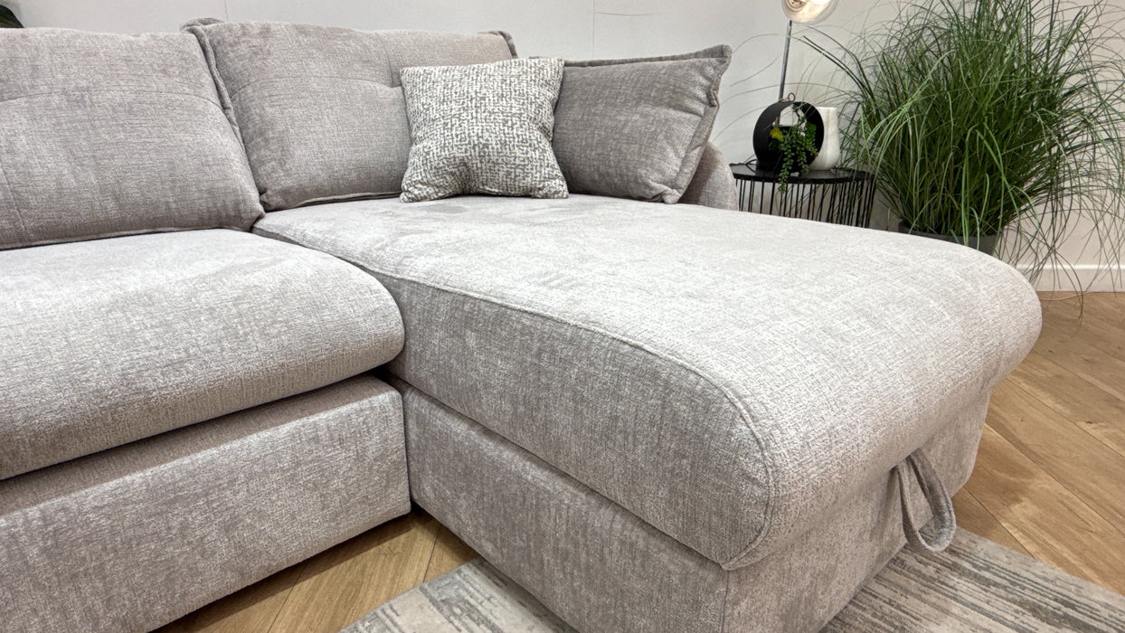Sofology Portobello Fabric 3 Seater Chaise Storage Foam Seats in Teddy Chenille Silver Mix