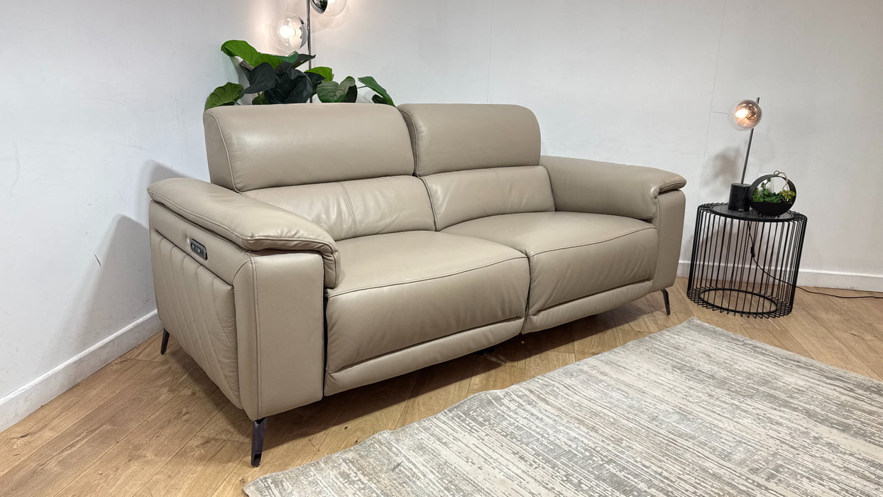Sofology Fratelli Leather 2.5 Seater Power Recliner/Headrest in Trusty Embossed Stone