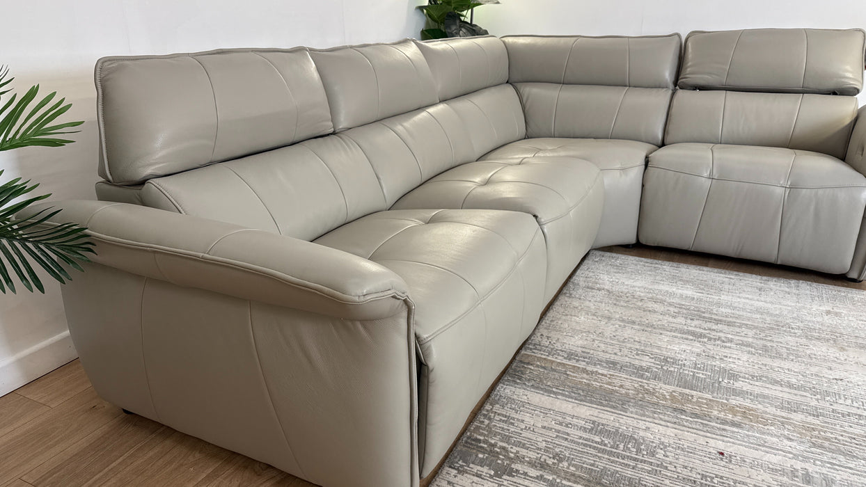 Sofology Cadenza Leather 3 Corner 1 Power Recliner/Headrest in Trusty Sheen Lead Grey