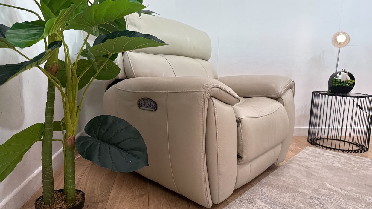 Sofology Radleigh Leather Power Recliner/Headrest Chair in Trusty Soft Sheen Leather Silver