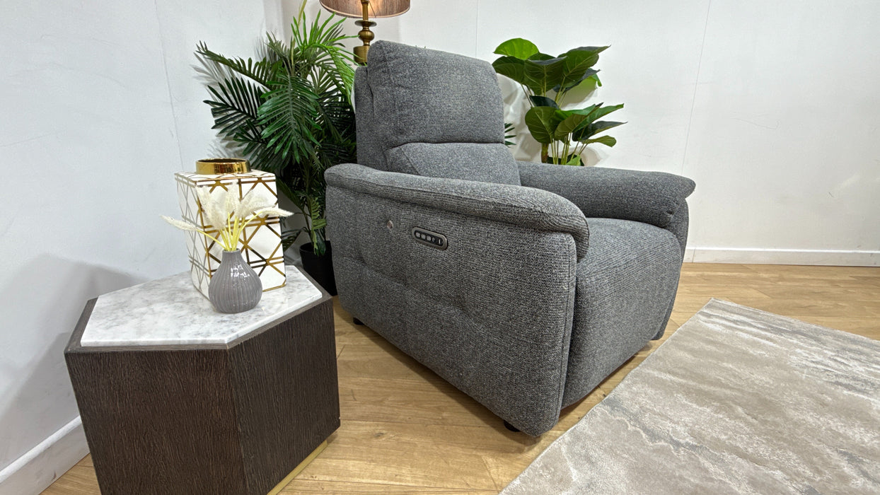 Sofology Ripley Fabric Chair Power Recliner/Headrest Heated Seat Lumbar Support in Woven Textured Charcoal