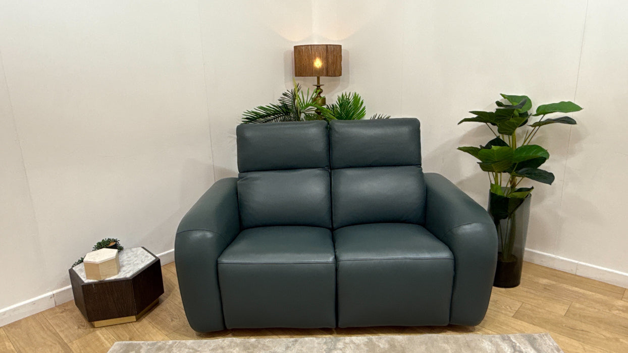Sofology Drift Leather 2 Seater Power Recliner/Headrest in Trusty Embossed Peacock