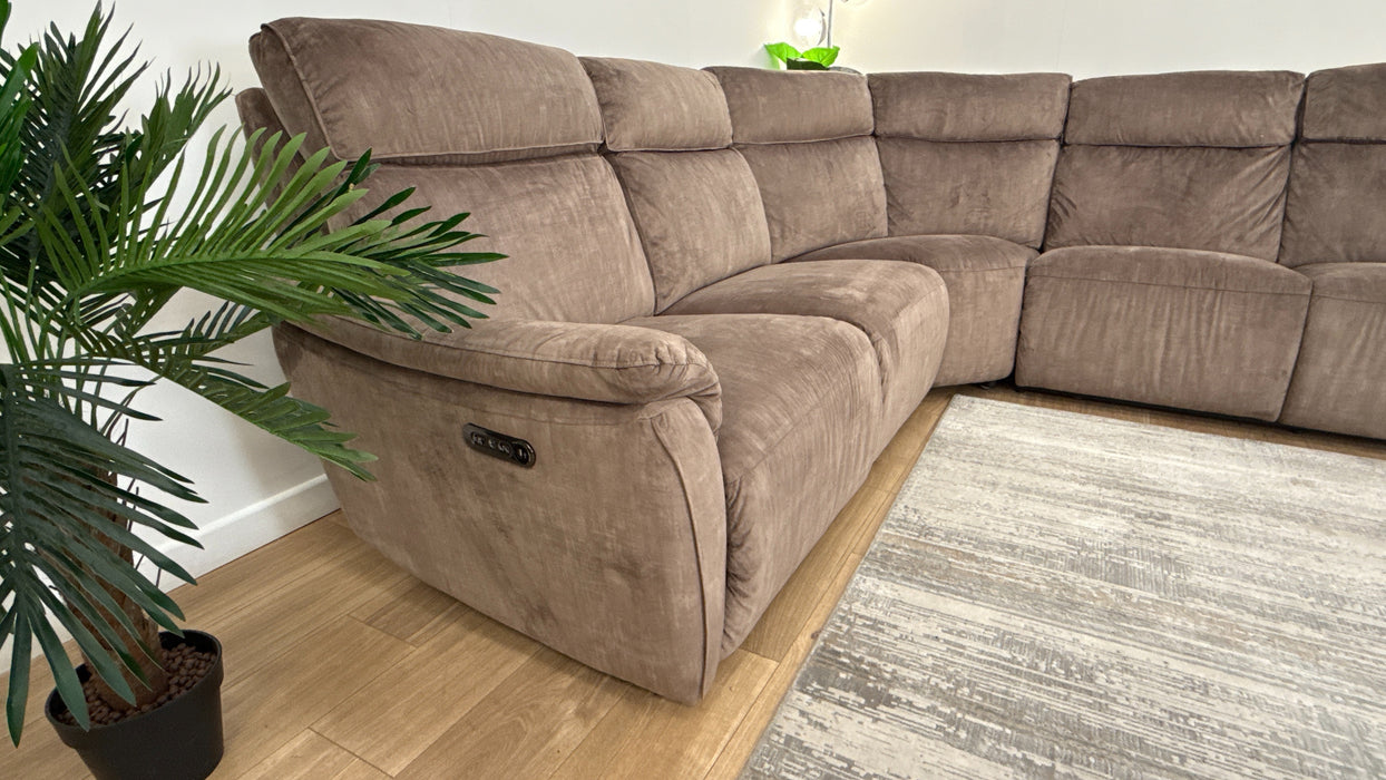Sofology Parker 3 Corner 3 Recliner Fabric Sofa in Heritage Cedar