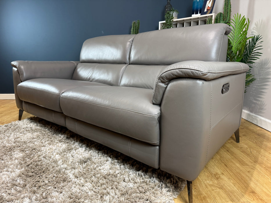 Illinois Leather 3 Seater - Trusty Soft Sheen Fossil Grey - Power Headrest Power Recliner (WA2)