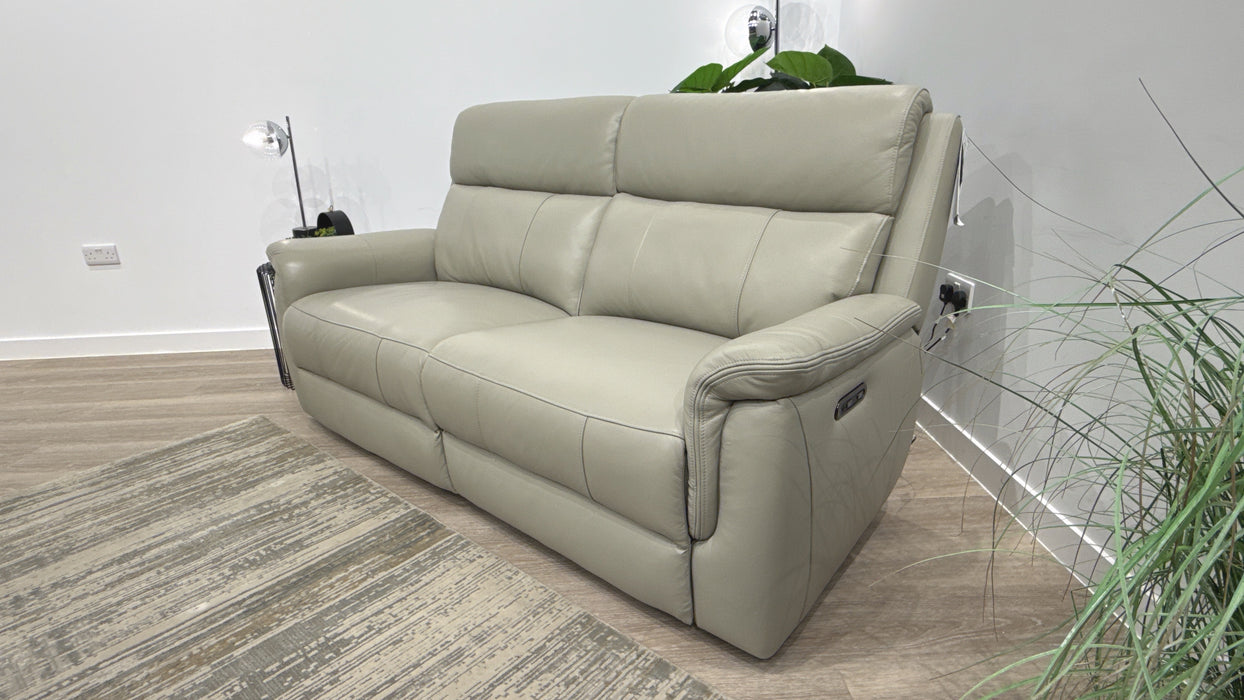 Sofology Bradie Leather 2.5 Seater Power Recliner in Trusty Embossed Light Grey
