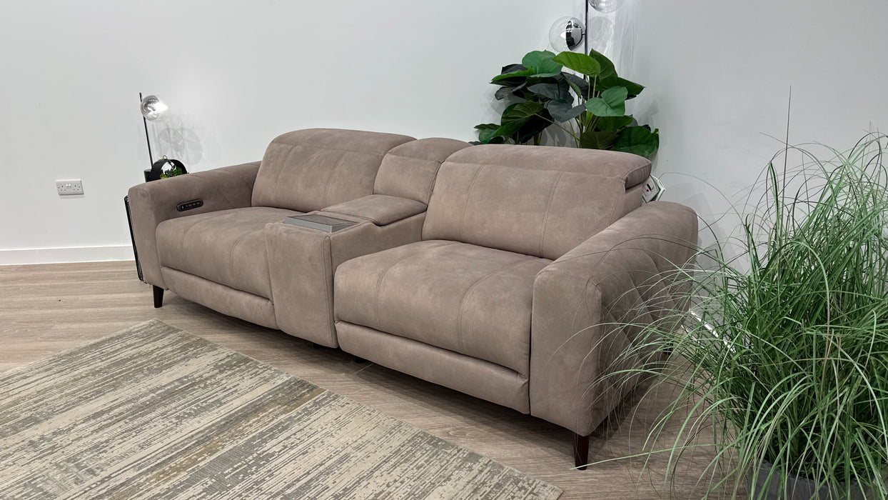 Sofology Allure Fabric 2.5 Seater Screen Console Power Recliner/Headrest Heated Seats Lumbar Speakers in Lifestyle Flecked Nutmeg