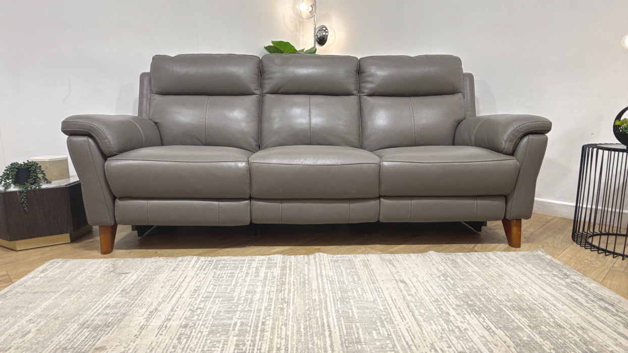 Sofology Lucca Leather 3 Seater Power Recliner in Trusty Soft Sheen Fossil Grey