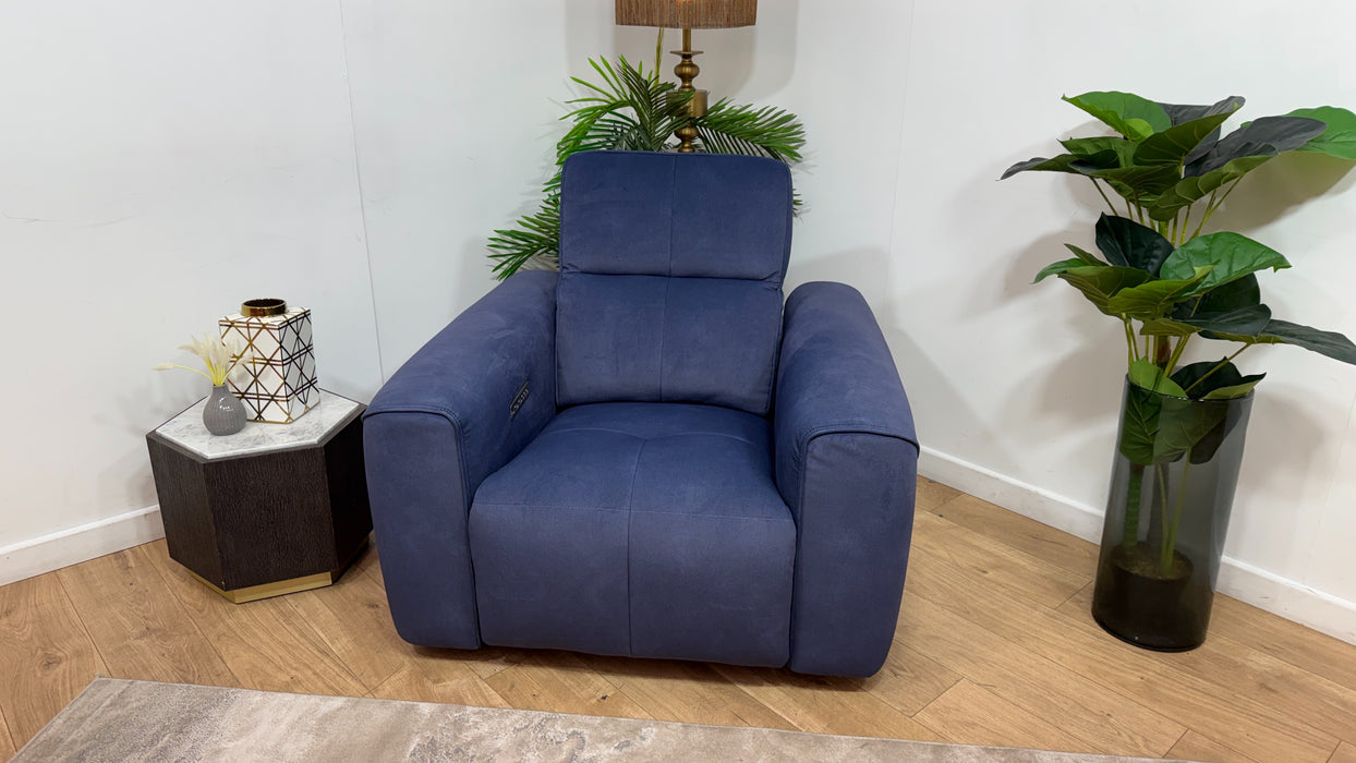 Sofology Riviera Fabric Chair Power Recliner/Headrest in Lifestyle Flecked Navy