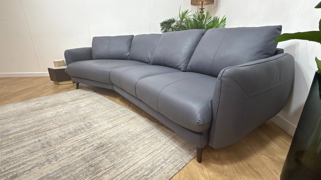 Sofology Adler Leather Asymmetric 4 Seater in Trusty Matt Steel Blue
