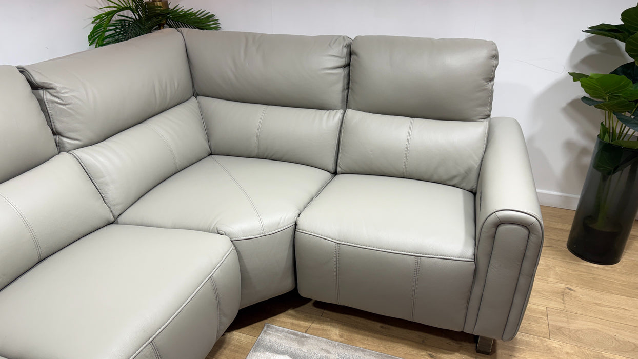 Sofology Ravello Leather 2 Corner 1 Power Recliner in Trusty Embossed Light Grey