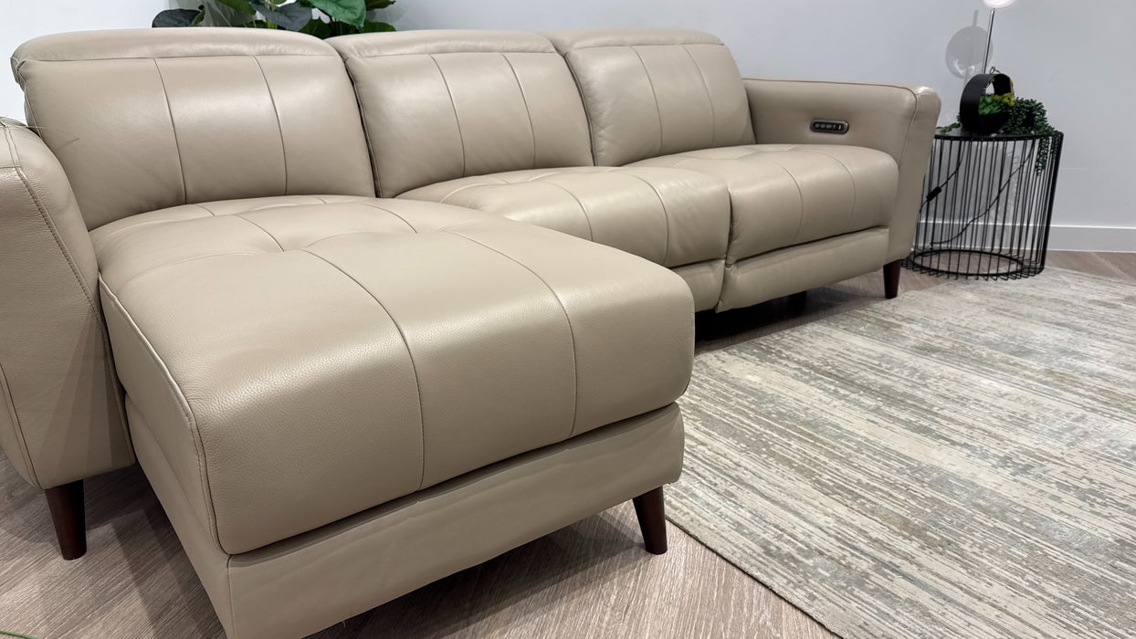 Sofology Jax Leather 4 Seater Chaise Power Recliner/Headrest in Trusty Embossed Stone
