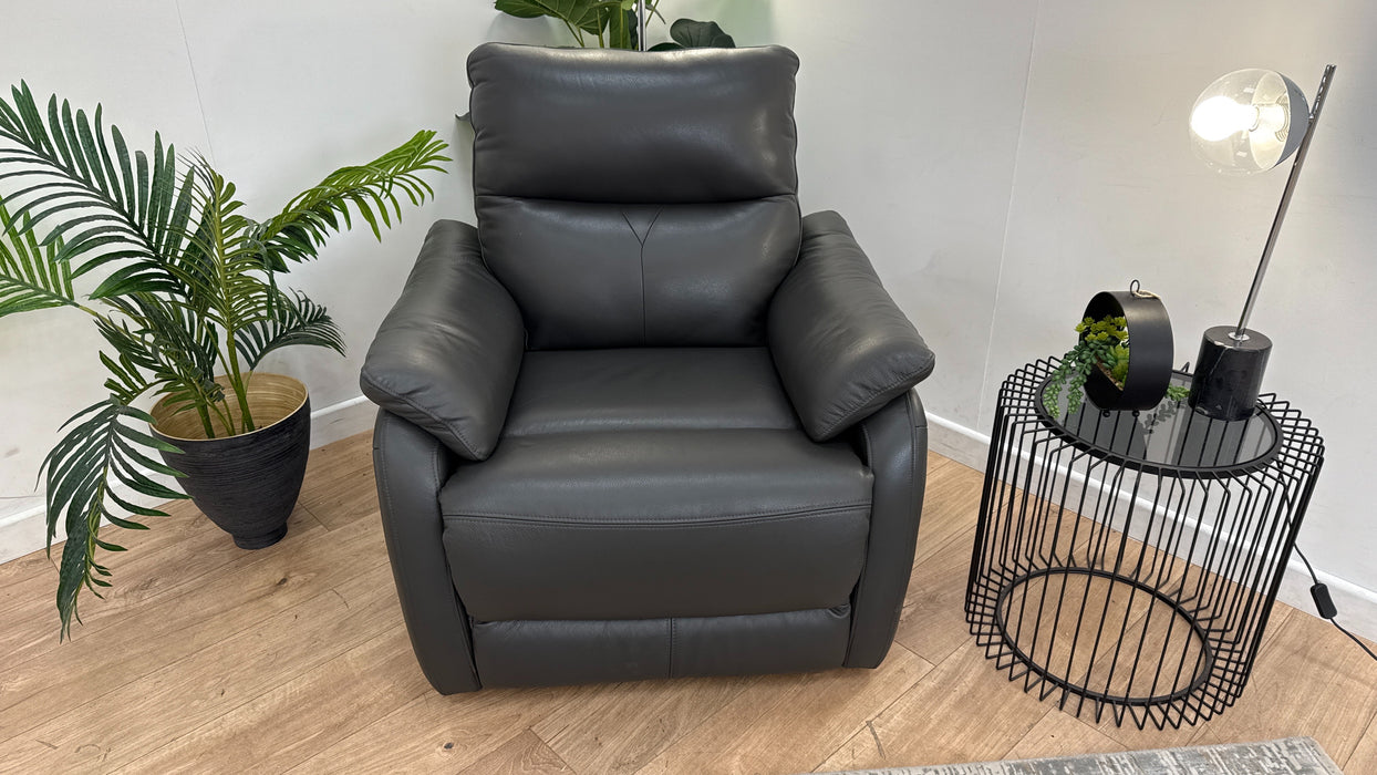 Sofology Albion Leather Chair Manual Recliner in Trusty Sheen Charcoal