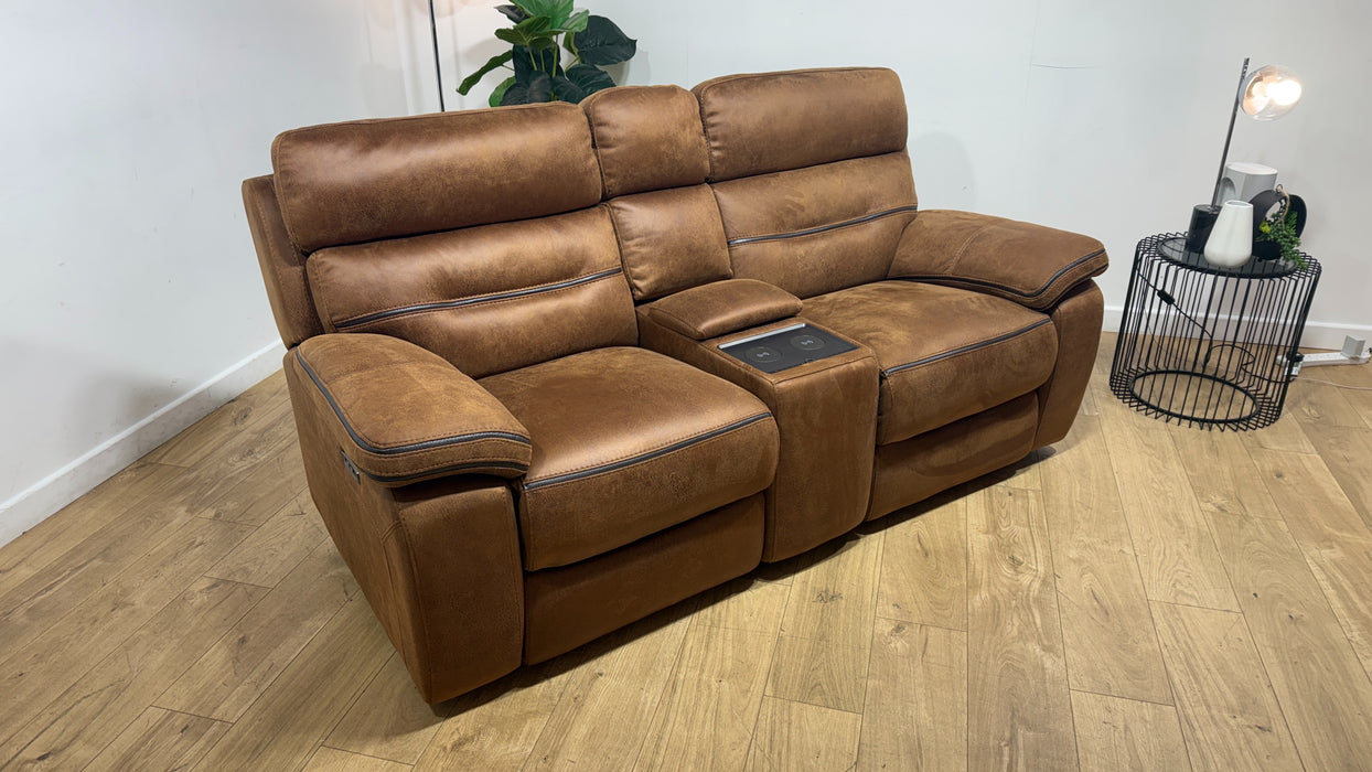 DFS The View 2 Seater Fabric Power Recliner Plus Console in Chestnut