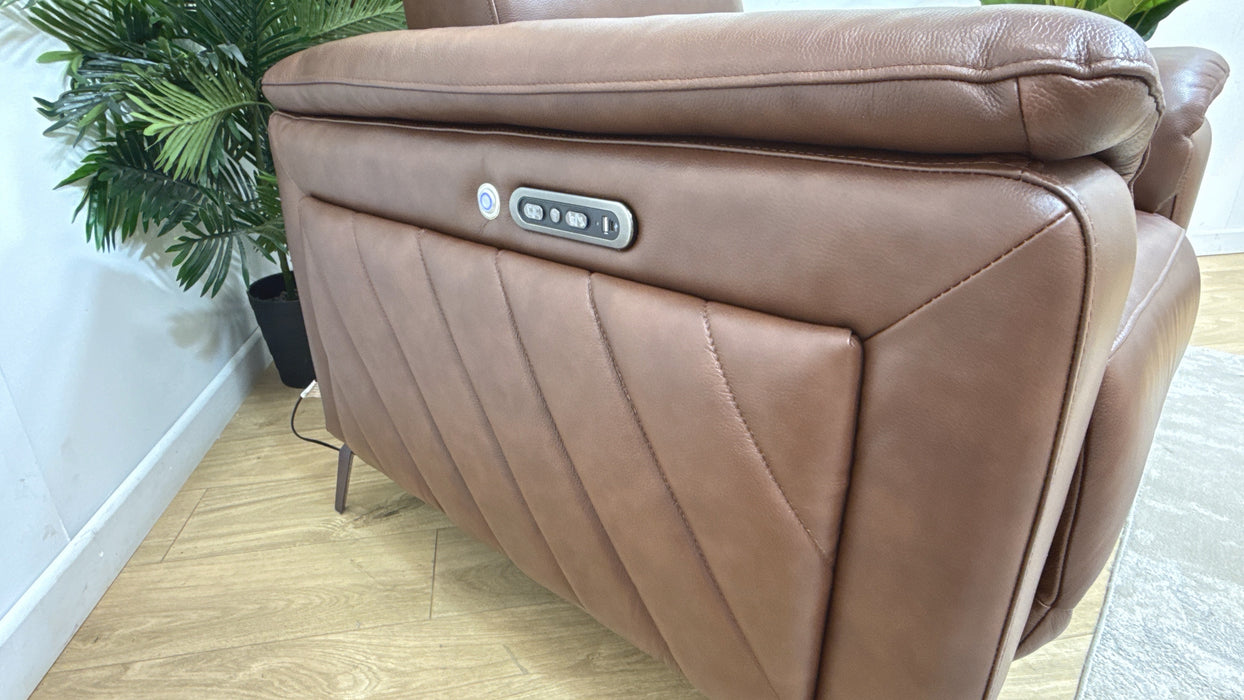 Sofology Fratelli Leather Chair Power Recliner/Headrest in Trusty Embossed Chestnut
