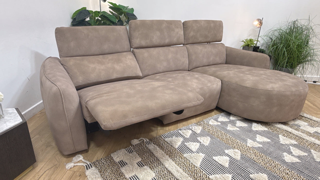 Sofology Serene Fabric 3 Seater Chaise Power Recliner Mottled Latte