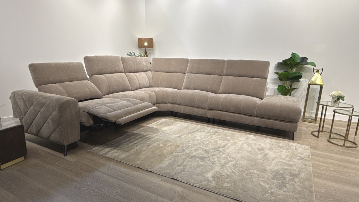 Sofology Allure 3 Corner 1.5 Chaise Single Power Recliner Fabric Sofa in Chenille Nutmeg