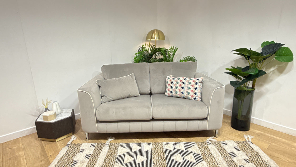 Sofology Remy Fabric 2 Seater in Super Matt Velvet Grey Mix With Cream Contrast Piping