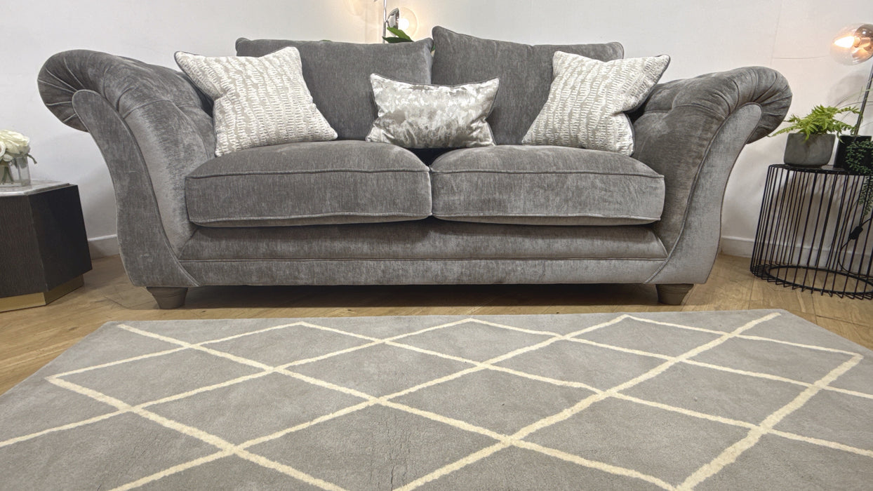 Sofology Highgrove Fabric 3 Seater Full Back Extra Flex Seats in Luxury Deep Pile Chenille Grey Mix