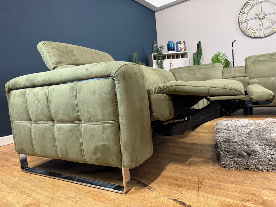 Marvella Fabric 3 Seater Corner Console 3 Seater - Lifestyle Plush Olive - Power Headrest Power Recliner (WA2)