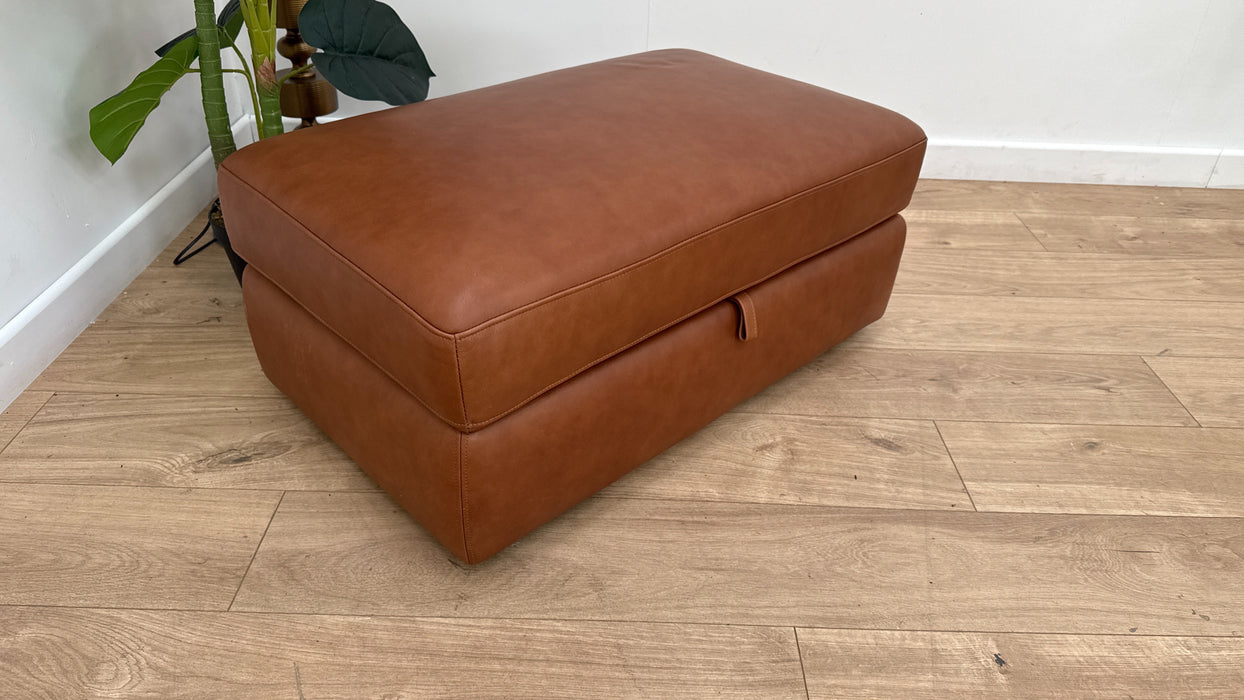 Sofology Retreat Leather Large Storage Footstool in Relaxed Soft Tan