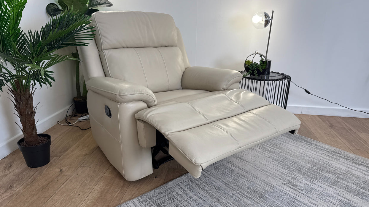 Sofology Gracie Leather Chair Manual Recliner in Trusty Sheen Bone China