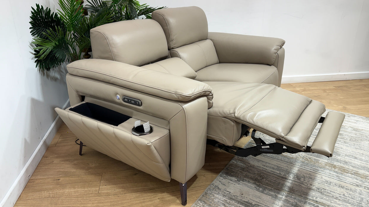 Sofology The Fratelli Leather 2 Seater Power Recliner/Headrest in Trusty Embossed Stone