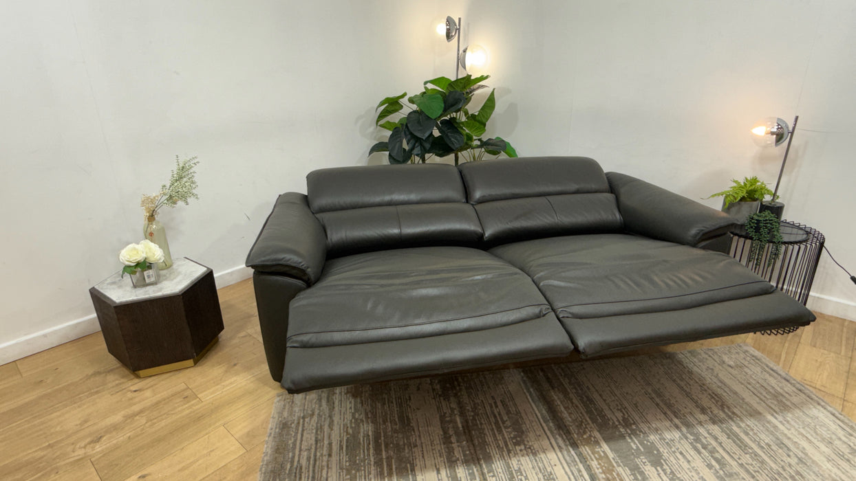 Sofology Hugo Leather 2.5 Seater Power Recliner/Headrest in Trusty Embossed Charcoal