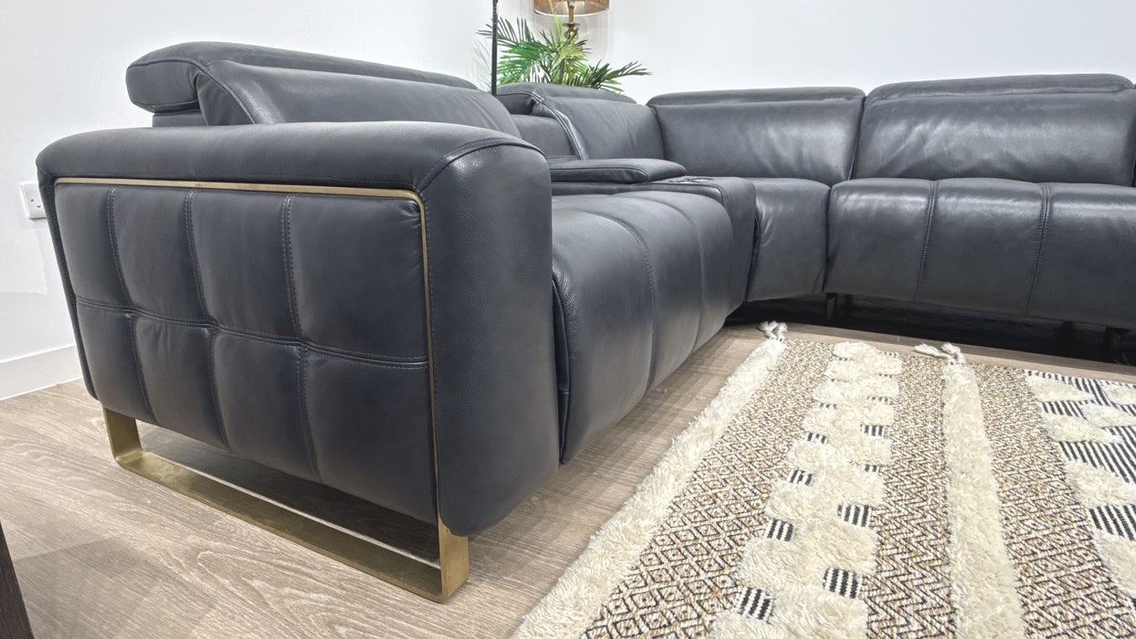 Sofology Marvella 1.5 Corner 3 Console Power Recliner Leather Sofa in Navy